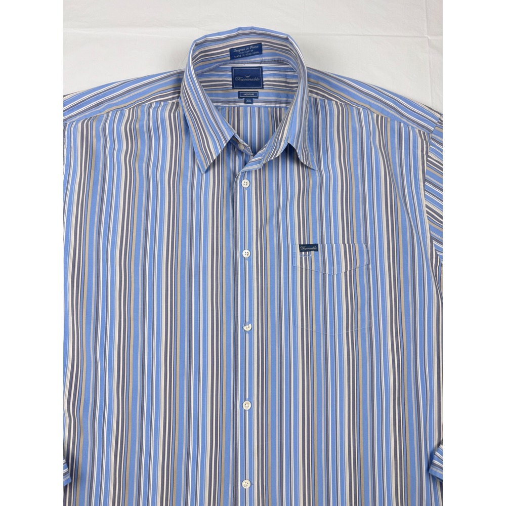 Faconnable Facoclub Mens XXL Blue Striped Long Sleeve Button Down Cotton Shirt